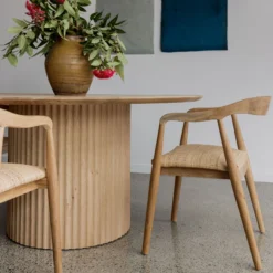 meja makan bulat modern minimalis kayu jati solid