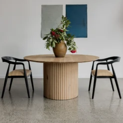 meja makan bulat modern minimalis kayu jati solid