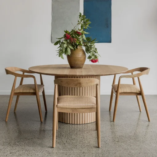 meja makan bulat modern minimalis kayu jati solid