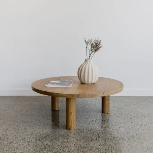 meja tamu bulat minimalis modern kayu jati solid
