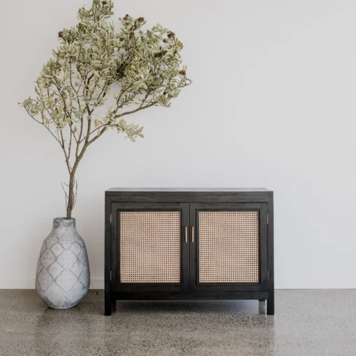 bufet rotan minimalis modern kayu jati solid