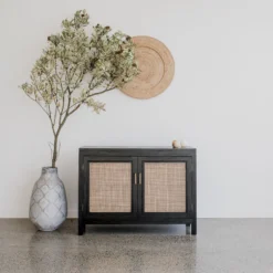 bufet rotan minimalis modern kayu jati solid