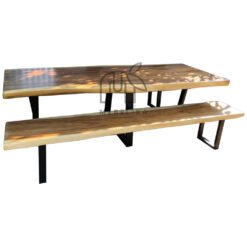 meja makan industrial kayu trembesi solid