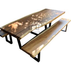 meja makan industrial kayu trembesi solid