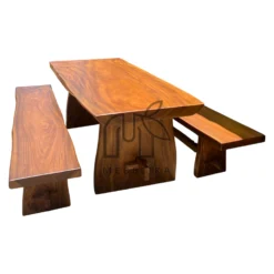 meja makan kayu trembesi solid minimalis