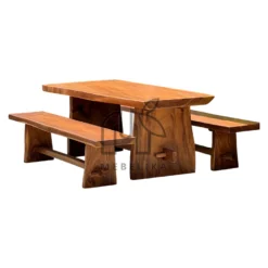 meja makan kayu trembesi solid minimalis