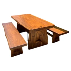 meja makan kayu trembesi solid minimalis