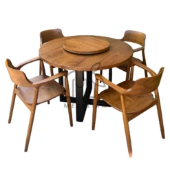 set meja makan putar kayu jati solid