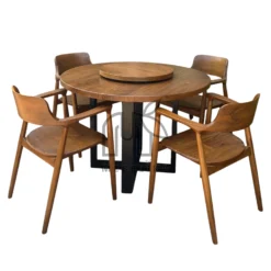 set meja makan putar kayu jati solid