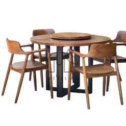 set meja makan putar kayu jati solid