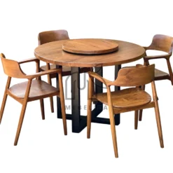 set meja makan putar kayu jati solid